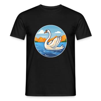 Cygne aquarelle dessin animé Kawaii Clipart Animal - T-shirt homme - noir - Devant - AI Model Male 178 light (178cm)