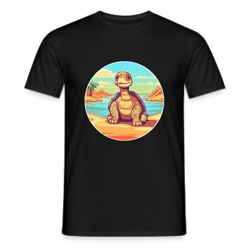 Turtle Watercolor Cartoon Kawaii Clipart Animal - Men's T-Shirt - black - Front - AI Model Male 178 light (178cm)