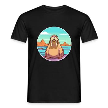 Walrus Watercolor Cartoon Kawaii Clipart Animal - Men's T-Shirt - black - Front - AI Model Male 178 light (178cm)