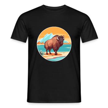 Bison Watercolor Cartoon Kawaii Clipart Animal - Men's T-Shirt - black - Front - AI Model Male 178 light (178cm)