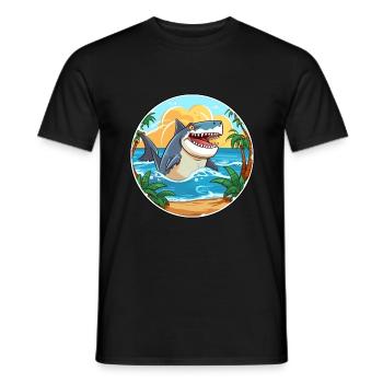 Requin aquarelle dessin animé kawaii Clipart Animal - T-shirt homme - noir - Devant - AI Model Male 178 light (178cm)