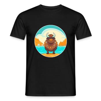 Yak Watercolor Cartoon Kawaii Clipart Animal - Men's T-Shirt - black - Front - AI Model Male 178 light (178cm)