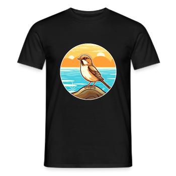 Moineau aquarelle dessin animé Kawaii Clipart Animal - T-shirt homme - noir - Devant - AI Model Male 178 light (178cm)