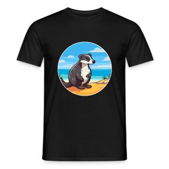 Blaireau Aquarelle Dessin Animé Kawaii Clipart Animal - T-shirt homme - noir - Devant - AI Model Male 178 light (178cm)