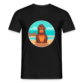 Babouin aquarelle dessin animé Kawaii Clipart Animal - T-shirt homme - noir - Devant - AI Model Male 178 light (178cm)