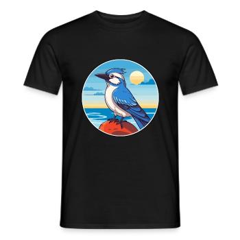 Blue Jay Watercolor Cartoon Kawaii Clipart Animal - Men's T-Shirt - black - Front - AI Model Male 178 light (178cm)