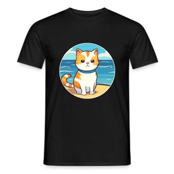 Katze Aquarell Karikatur Kawaii Clipart Tier - Männer T-Shirt - Schwarz - Vorne - AI Model Male 178 light (178cm)
