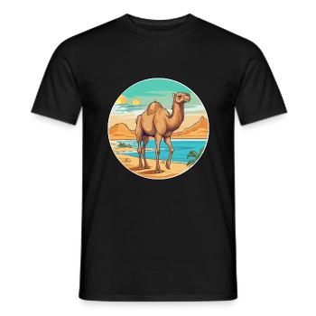 Camel Watercolor Cartoon Kawaii Clipart Animal - Men's T-Shirt - black - Front - AI Model Male 178 light (178cm)