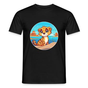 Cheetah Watercolor Cartoon Kawaii Clipart Animal - Men's T-Shirt - black - Front - AI Model Male 178 light (178cm)