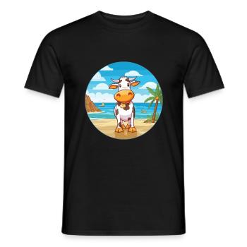 Vache aquarelle dessin animé kawaii clipart animal - T-shirt homme - noir - Devant - AI Model Male 178 light (178cm)