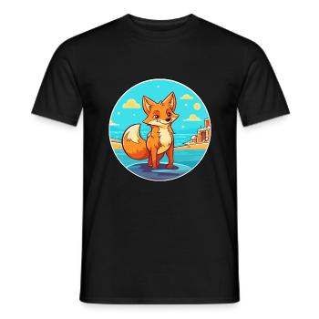 Fox Watercolor Cartoon Kawaii Clipart Animal - Men's T-Shirt - black - Front - AI Model Male 178 light (178cm)
