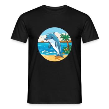 Delfin Aquarell Cartoon Kawaii Clipart Tier - Männer T-Shirt - Schwarz - Vorne - AI Model Male 178 light (178cm)