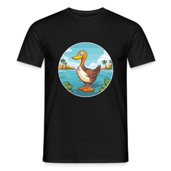 Duck Watercolor Cartoon Kawaii Clipart Animal - Men's T-Shirt - black - Front - AI Model Male 178 light (178cm)