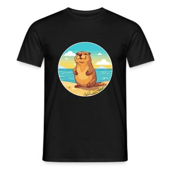 Und täglich grüßt das Murmeltier Aquarell Karikatur Kawaii Clipart Tier - Männer T-Shirt - Schwarz - Vorne - AI Model Male 178 light (178cm)