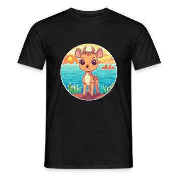 Hirsch Aquarell Karikatur Kawaii Clipart Tier - Männer T-Shirt - Schwarz - Vorne - AI Model Male 178 light (178cm)