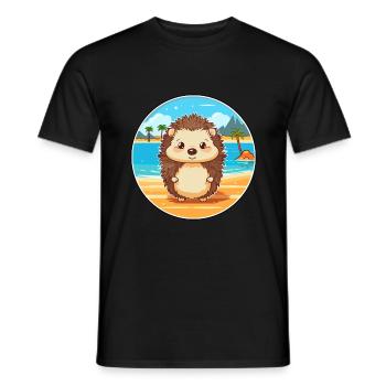Hedgehog Watercolor Cartoon Kawaii Clipart Animal - Men's T-Shirt - black - Front - AI Model Male 178 light (178cm)