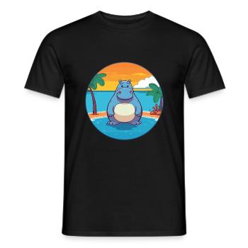 Nilpferd Aquarell Cartoon Kawaii Clipart Tier - Männer T-Shirt - Schwarz - Vorne - AI Model Male 178 light (178cm)