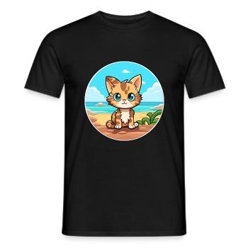 Chaton aquarelle dessin animé Kawaii Clipart Animal - T-shirt homme - noir - Devant - AI Model Male 178 light (178cm)