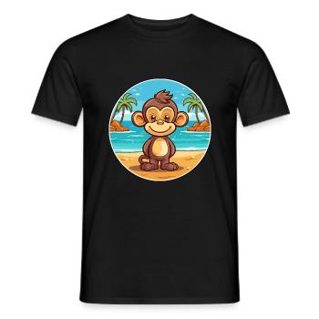 Monkey Watercolor Cartoon Kawaii Clipart Animal - Men's T-Shirt - black - Front - AI Model Male 178 light (178cm)