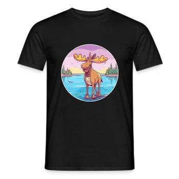 Moose Watercolor Cartoon Kawaii Clipart Animal - Men's T-Shirt - black - Front - AI Model Male 178 light (178cm)