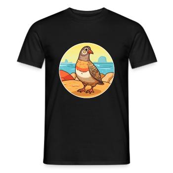 Perdrix aquarelle dessin animé Kawaii Clipart Animal - T-shirt homme - noir - Devant - AI Model Male 178 light (178cm)