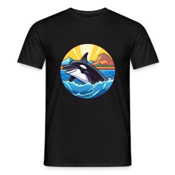 Orca Watercolor Cartoon Kawaii Clipart Animal - Men's T-Shirt - black - Front - AI Model Male 178 light (178cm)