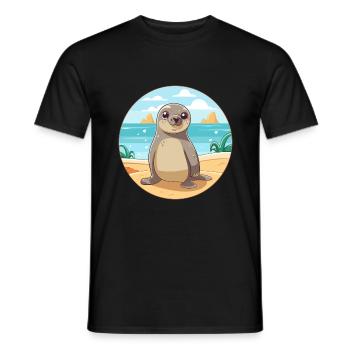 Seal Watercolor Cartoon Kawaii Clipart Animal - Men's T-Shirt - black - Front - AI Model Male 178 light (178cm)