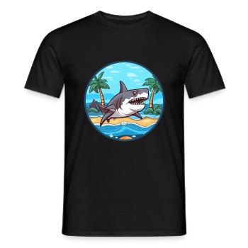 Requin aquarelle dessin animé kawaii Clipart Animal - T-shirt homme - noir - Devant - AI Model Male 178 light (178cm)