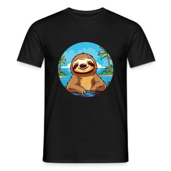 Sloth Watercolor Cartoon Kawaii Clipart Animal - Men's T-Shirt - black - Front - AI Model Male 178 light (178cm)