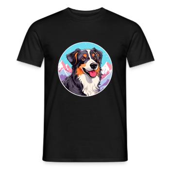 Aidi race de chien dessin animé Kawaii aquarelle - T-shirt homme - noir - Devant - AI Model Male 178 light (178cm)