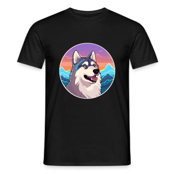 Alaskan Husky Dog Breed Cartoon Kawaii Watercolor - Men's T-Shirt - black - Front - AI Model Male 178 light (178cm)