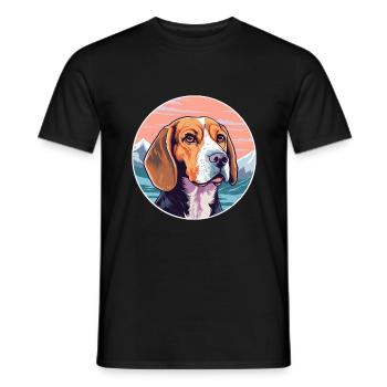 Beagle Dog Breed Cartoon Kawaii Watercolor - Men's T-Shirt - black - Front - AI Model Male 178 light (178cm)