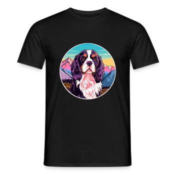 Alpine Spaniel Dog Breed Cartoon Kawaii Watercolor - Men's T-Shirt - black - Front - AI Model Male 178 light (178cm)