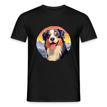 Australian Shepherd Dog Breed Cartoon Kawaii Water - Men's T-Shirt - black - Front - AI Model Male 178 light (178cm)