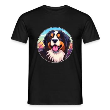 Berner Laufhund Dog Breed Cartoon Kawaii Watercolo - Men's T-Shirt - black - Front - AI Model Male 178 light (178cm)