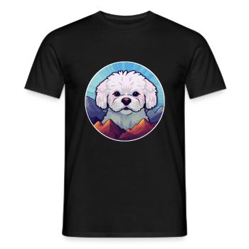 Bichon Frise chien race Cartoon Kawaii aquarelle - T-shirt homme - noir - Devant - AI Model Male 178 light (178cm)