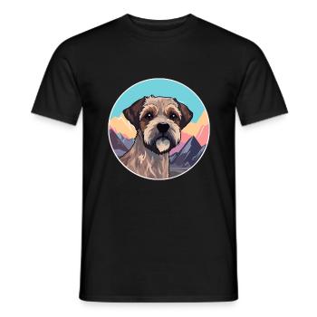 Border Terrier Dog Breed Cartoon Kawaii Watercolor - Men's T-Shirt - black - Front - AI Model Male 178 light (178cm)