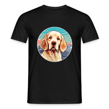 Clumber Spaniel Dog Breed Cartoon Kawaii Watercolo - Men's T-Shirt - black - Front - AI Model Male 178 light (178cm)