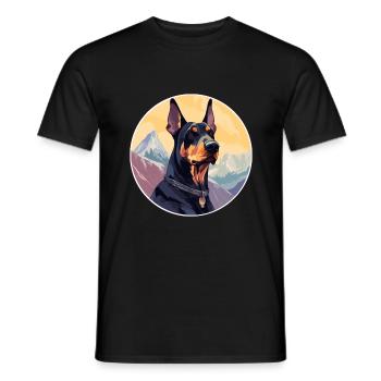 Doberman chien race dessin animé Kawaii aquarelle - T-shirt homme - noir - Devant - AI Model Male 178 light (178cm)