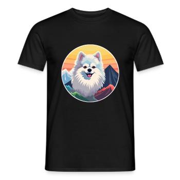 Spitz allemand chien race dessin animé Kawaii aquarelle - T-shirt homme - noir - Devant - AI Model Male 178 light (178cm)