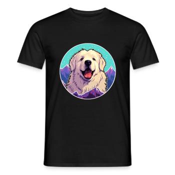Grande race de chien des Pyrénées dessin animé Kawaii aquarelle - T-shirt homme - noir - Devant - AI Model Male 178 light (178cm)