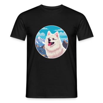 Spitz japonais chien race dessin animé Kawaii aquarelle - T-shirt homme - noir - Devant - AI Model Male 178 light (178cm)