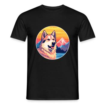 Indische Pariah-Hunderasse Karikatur Kawaii Aquarell - Männer T-Shirt - Schwarz - Vorne - AI Model Male 178 light (178cm)