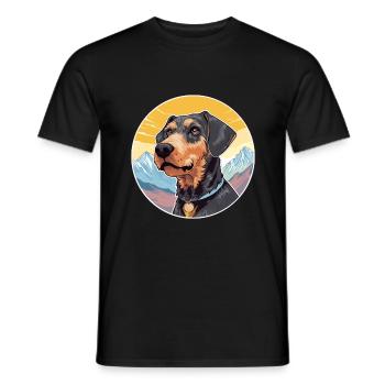 Jagdterrier Dog Breed Cartoon Kawaii Watercolor - Men's T-Shirt - black - Front - AI Model Male 178 light (178cm)