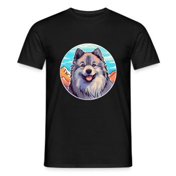 Keeshond Dog Breed Cartoon Kawaii Watercolor - Men's T-Shirt - black - Front - AI Model Male 178 light (178cm)