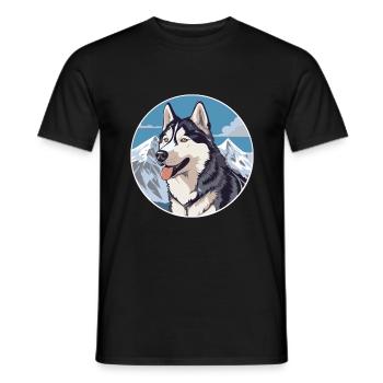 Husky chien race dessin animé Kawaii aquarelle - T-shirt homme - noir - Devant - AI Model Male 178 light (178cm)
