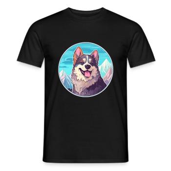 Koolie chien race dessin animé Kawaii aquarelle - T-shirt homme - noir - Devant - AI Model Male 178 light (178cm)