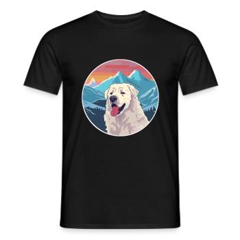 Kuvasz chien race dessin animé Kawaii aquarelle - T-shirt homme - noir - Devant - AI Model Male 178 light (178cm)