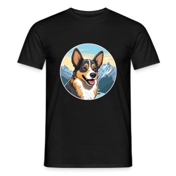 Lundehund chien race dessin animé Kawaii aquarelle - T-shirt homme - noir - Devant - AI Model Male 178 light (178cm)