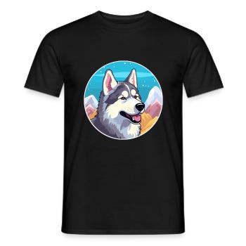 Northern Inuit Dog Breed Cartoon Kawaii Watercolor - Men's T-Shirt - black - Front - AI Model Male 178 light (178cm)